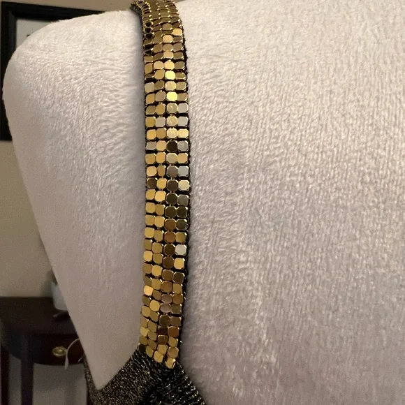 NWOT MICHELLE ANTONELLI womens M silk blend black metallic tank top - Picture 10 of 10